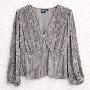 GAP Velvet Balloon Sleeve Gray Top XXL Empire Waist Babydoll Christmas Holiday